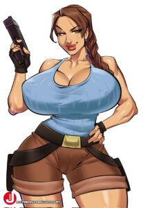 tomb-raider-game-porn-–-brown-hair,-lara-croft,-short-shorts,-braid,-breasts