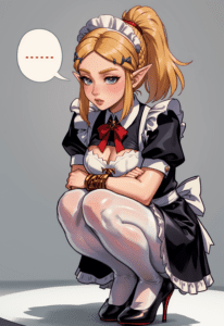 the-legend-of-zelda-porn-hentai-–-ai-generated,-ls,-female,-squatting,-maid-uniform,-solo,-high-heels