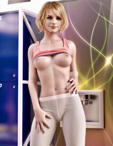 resident-evil-porn-hentai-–-pink-sports-bra,-sports-bra-lift,-gym,-looking-at-viewer,-hand-on-hip