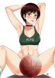 resident-evil-rule-porn-–-arms-up,-ball,-rebecca-chambers,-basketball,-covered-erect-nipples,-signature