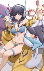 elesa-hentai-art-–-headphones,-pokeball,-string-panties,-female-focus,-hands