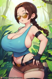 tomb-raider-free-sex-art-–-short-shorts,-ai-generated,-tight-clothing,-cleavage,-brown-tinted-eyewear,-sunglasses,-tinted-eyewear