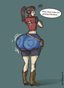 resident-evil-hentai-–-dialogue,-simple-background,-jacket,-claire-redfield,-bubble-butt,-female,-ass