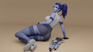 overwatch-free-sex-art-–-wide-hips,-choker,-looking-at-viewer,-lounging,-thin-waist,-yellow-eyes