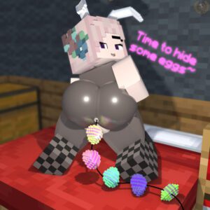 minecraft-hot-hentai-–-smile,-looking-at-viewer,-easter-egg,-on-bed,-fishnet-legwear,-playboy-bunny