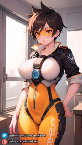 overwatch-hentai-art-–-presenting-breasts,-nipples-visible-through-clothing,-hair-between-eyes,-ai-generated,-blizzard-entertainment