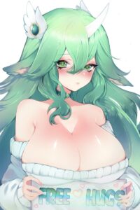 league-of-legends-free-sex-art-–-green-hair,-sweater,-breasts,-female-focus,-blush