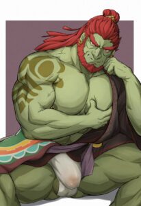 the-legend-of-zelda-hentai-porn-–-green-body,-bulge,-tears-of-the-kingdom,-red-hair,-ganondorf,-solo-male,-bara