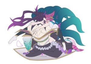 league-of-legends-sex-art-–-nine-tailed-fox,-purple-hair,-legs-held-open,-male/female,-hair-ornament,-thresh