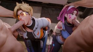 overwatch-game-hentai-–-faceless-male,-makeup,-tracer,-clothed-female-nude-male,-denim-vest,-heels,-d.va