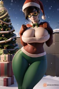 overwatch-hot-hentai-–-brown-hair,-christmas-tree,-smiling-at-viewer,-blizzard-entertainment