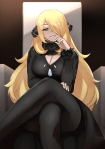cynthia-hentai-art-–-zet-(twt-zet),-sitting-on-chair,-blonde-hair,-black-dress,-sexy,-hair-over-one-eye