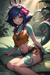 league-of-legends-hentai-art-–-bodypaint,-clothing,-flower-in-hair,-short-hair,-ai-generated