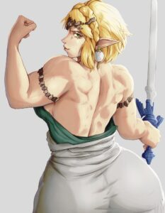 the-legend-of-zelda-hentai-porn-–-muscular-female,-large-breasts,-pose,-big-breasts,-looking-back-at-viewer,-smile,-ass