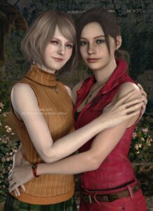 resident-evil-xxx-art-–-resident-evil-make,-feminine,-es-nio-arts-(artist),-hugging,-claire-redfield,-petite,-embracing-another