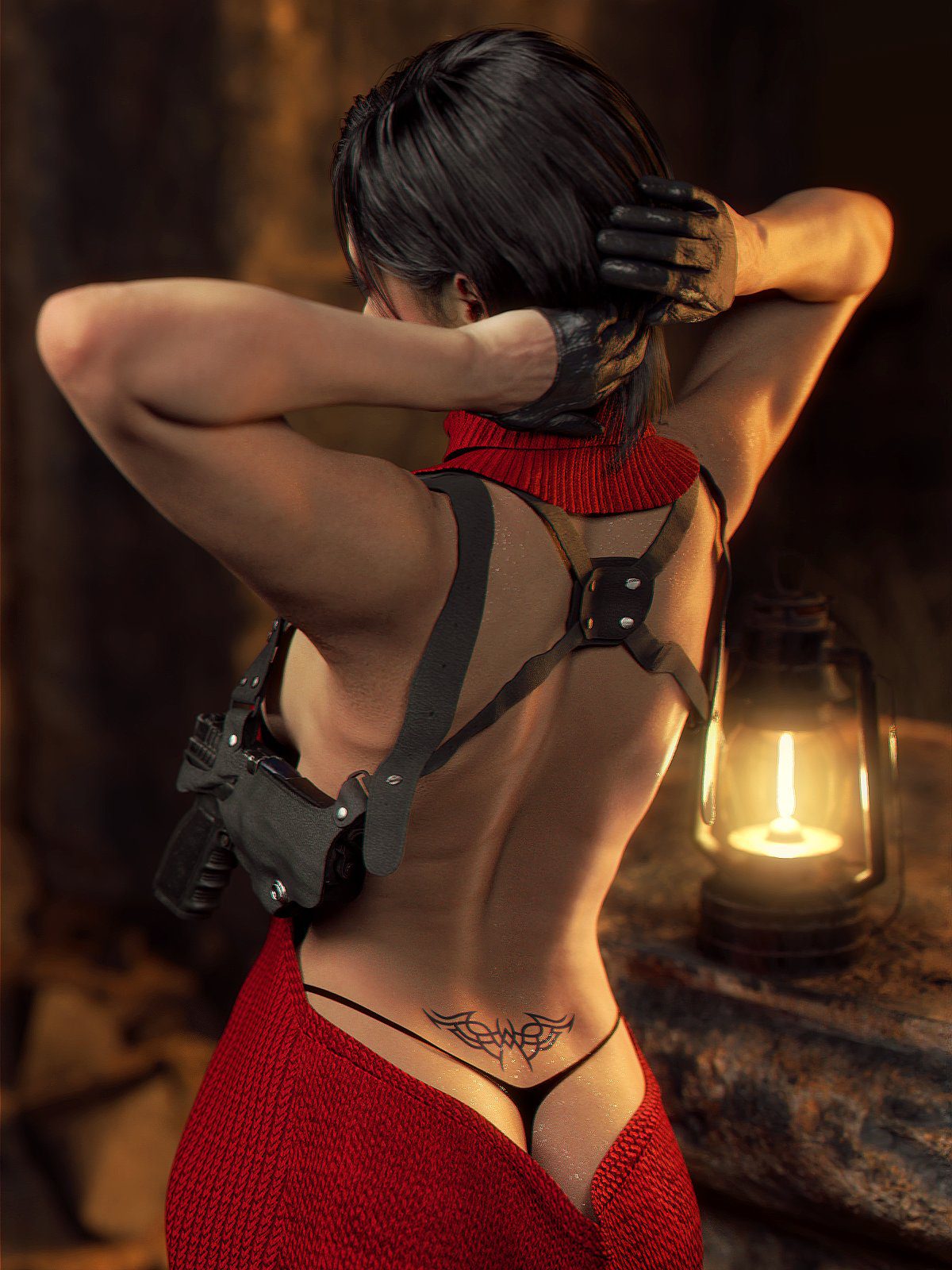 resident-evil-porn-–-thong,-leather-gloves,-exposed-panties,-no-bra,-red-dress