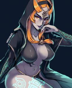 the-legend-of-zelda-hentai-porn-–-commentary,-large-breasts,-breasts,-forehead-jewel,-hooded-cape,-highres,-solo