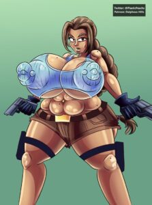 tomb-raider-hentai-porn-–-long-hair,-muscular-female,-female-focus,-pistol,-areola-bulge,-thigh-highs