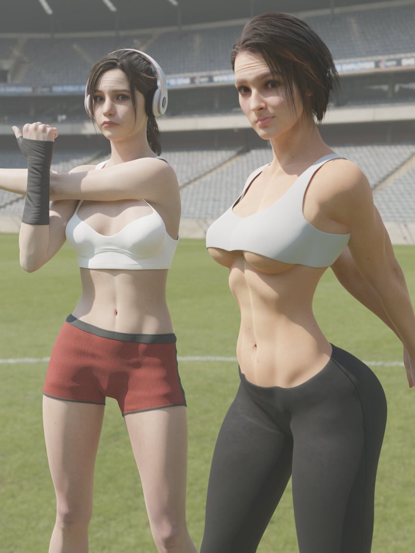 resident-evil-game-hentai-–-sports-bra,-beddetective,-shorts,-jill-valentine,-claire-redfield,-looking-at-viewer