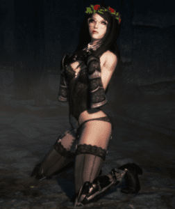 skyrim-rule-porn-–-armour,-garter-band,-flower-on-head,-long-stockings,-black-hair,-socks