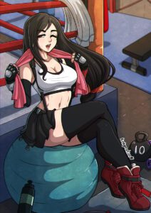 final-fantasy-rule-–-final-fantasy-vii,-brown-eyes,-kinkymation,-black-hair,-final-fantasy-vii-remake,-yoga-ball,-fingerless-elbow-gloves