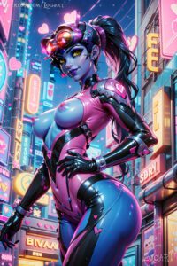 overwatch-hentai-art-–-female-only,-sci-fi,-purple-body,-exposed,-tight-clothing,-smiling,-hand-on-hip