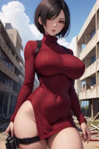 resident-evil-hentai-porn-–-jinzoagging-breasts,-ai-generated,-short-hair,-red-dress