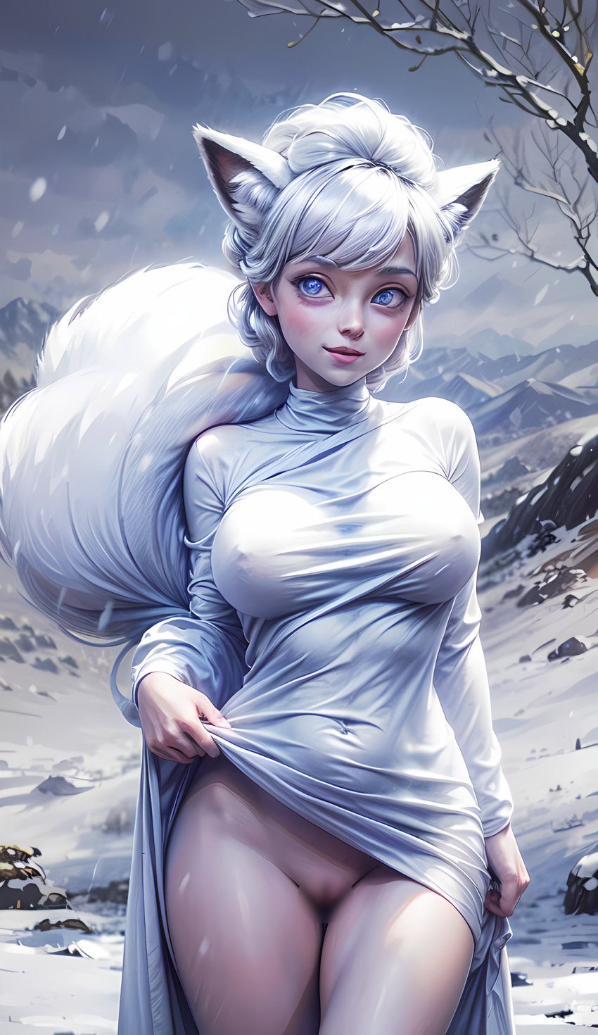 pokemon-porn-hentai-–-patreon,-big-breasts,-dress,-fox-ears,-snow