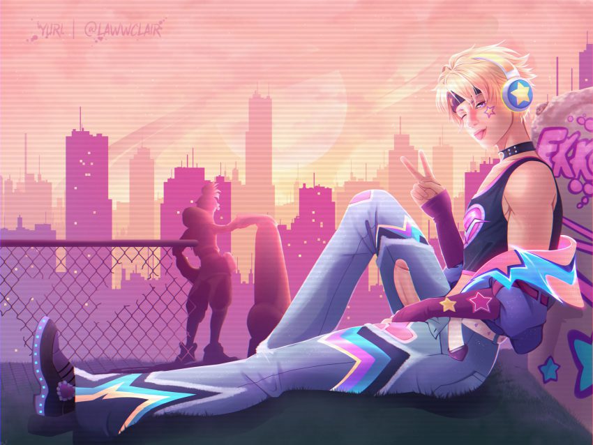 league-of-legends-hentai-art-–-chromacrash-ekko,-neon-lights,-planet,-silhouette,-jacket,-gay,-tongue-out