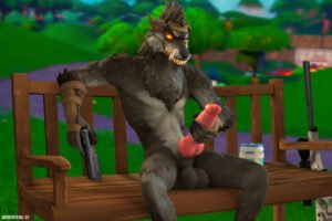 dire-hentai-art-–-glowing,-wolf,-video-games,-gun,-outside,-masturbation