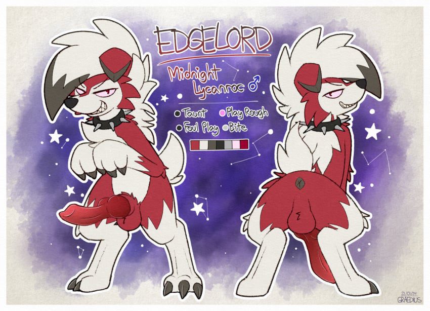 pokemon-hentai-porn-–-lycanroc,-genitals,-anus,-looking-at-viewer,-big-penis,-knot