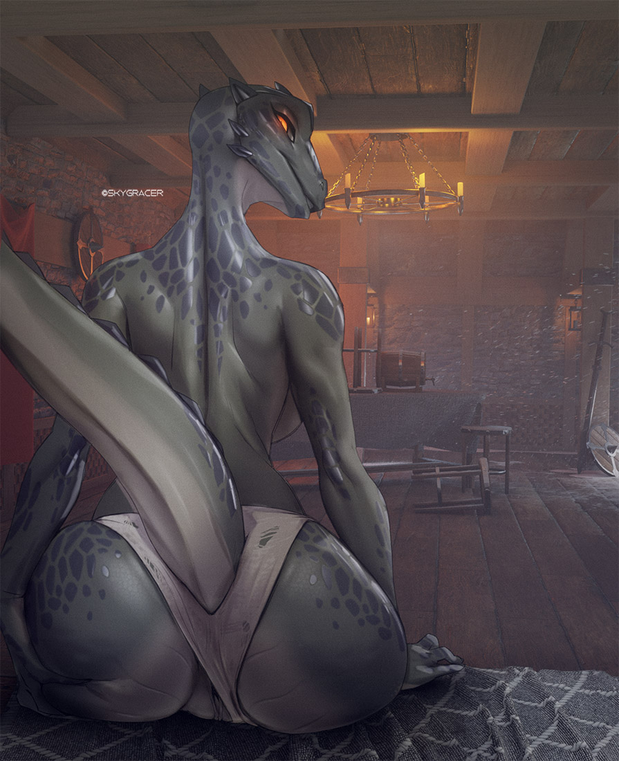 skyrim-hentai-porn-–-green-body,-solo,-wooden-floor,-pussy,-reptile,-chandelier,-tail-up