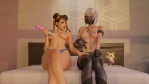 chun-li-free-sex-art,-hush-free-sex-art-–-clothing,-clothed,-bedroom,-breasts,-hand-on-thigh,-hair-ornament,-dildo