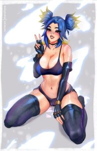 neon-hot-hentai-–-peace-sign,-blue-hair,-sitting,-solo,-blue-eyes,-makeup