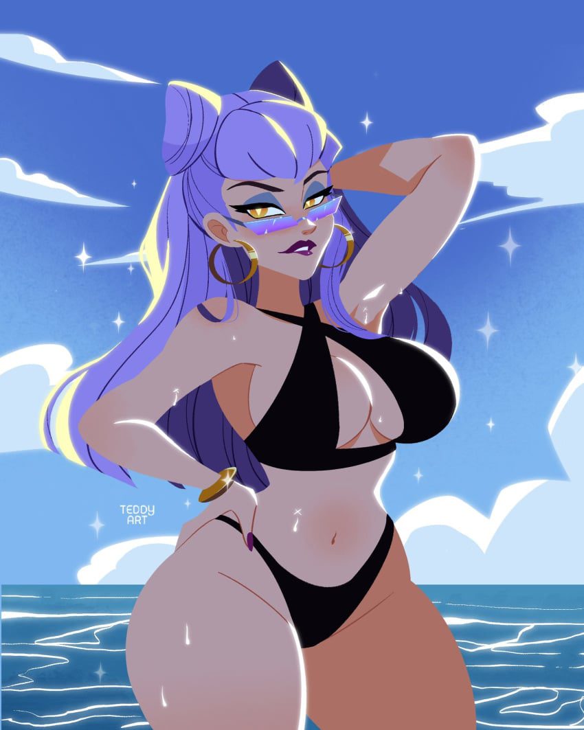 league-of-legends-hentai-xxx-–-hand-behind-head,-k/da-evelynn,-bikini,-navel,-ocean,-seductive-look