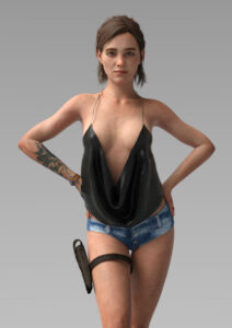 ellie-porn-–-booty-shorts,-no-bra,-collarbone,-minishorts,-gun-holster,-bare-shoulders