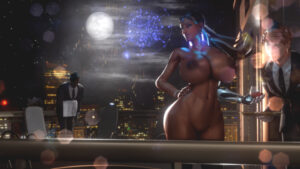 overwatch-hentai-–-clothed-male-nude-female,-clothed-male,-nipples,-servant,-looking-at-viewer,-outside,-dark-skin