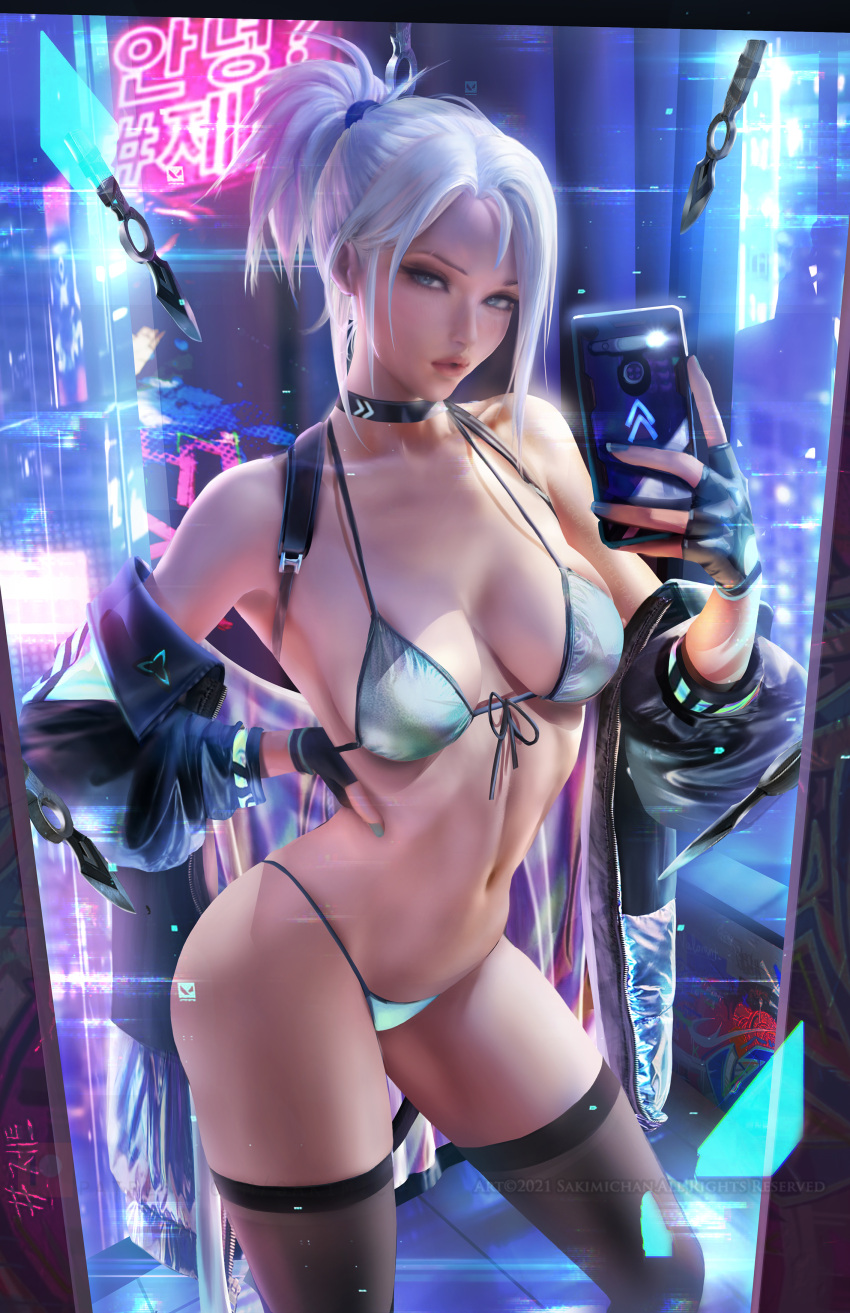 jett-game-hentai-–-big-breasts,-clothed-female,-blue-bikini,-phone,-blue-bikini-bottom,-bare-stomach