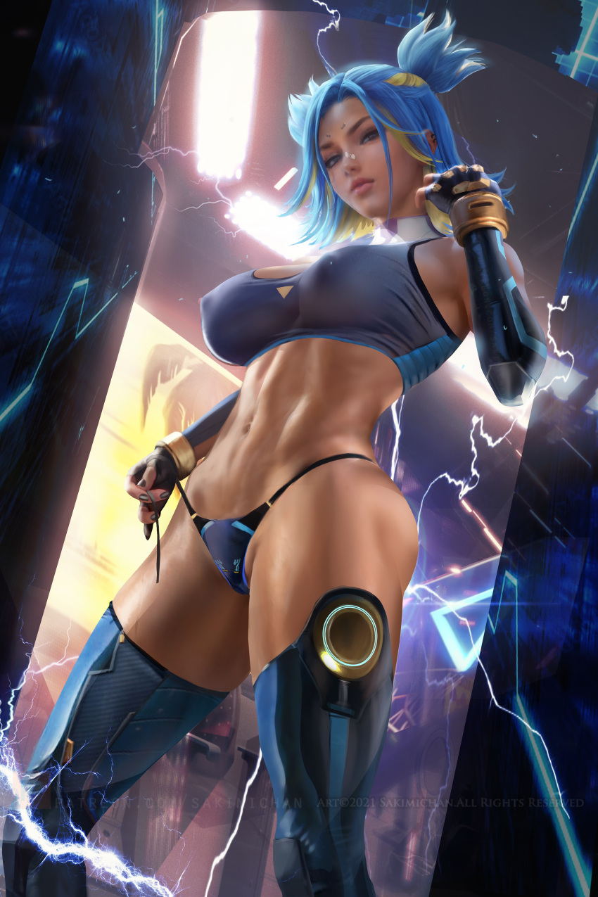 neon-porn-–-areola-bulge,-fit-female,-sakimichan,-black-nails,-blue-sports-bra,-lightning,-shoulder-length-hair