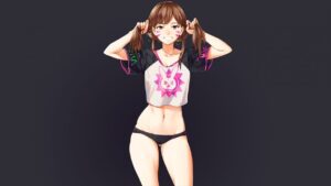 overwatch-rule-porn-–-t-shirt,-brown-hair,-solo,-grin,-pulling-hair