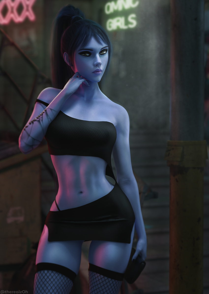 overwatch-game-hentai-–-one-shoulder-top,-skimpy,-female-only,-ponytail.