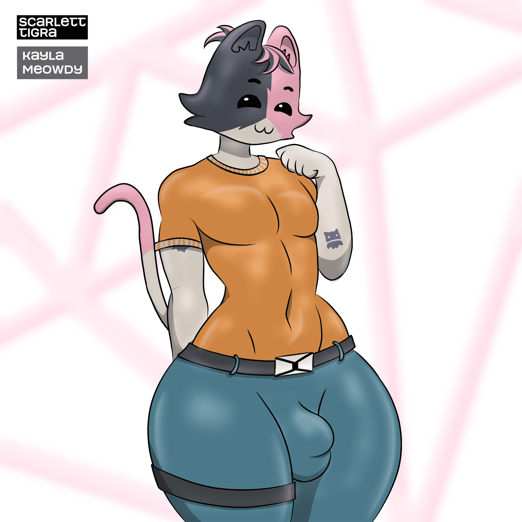 Catemeowdy Xxx Art - thick thighs, looking at viewer, cock bulge, curvy male, tattoo, orange clothing file 22d3b2d458fc555da45d7528156bed24