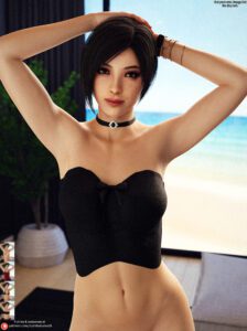 Resident Evil Hentai - belly, ada wong, corset, hands behind head, resident evil 2, female