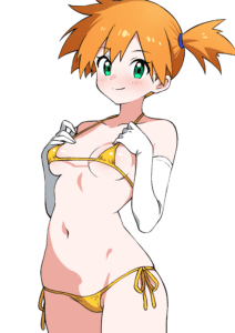 Kasumi Hentai Art, Misty Hentai Art, Misty Hentai Art - side-tie bikini, gold swimsuit, areolae, looking at viewer, orange hair, gloves file 28357b66438f83141fedaf57d6aa8d92