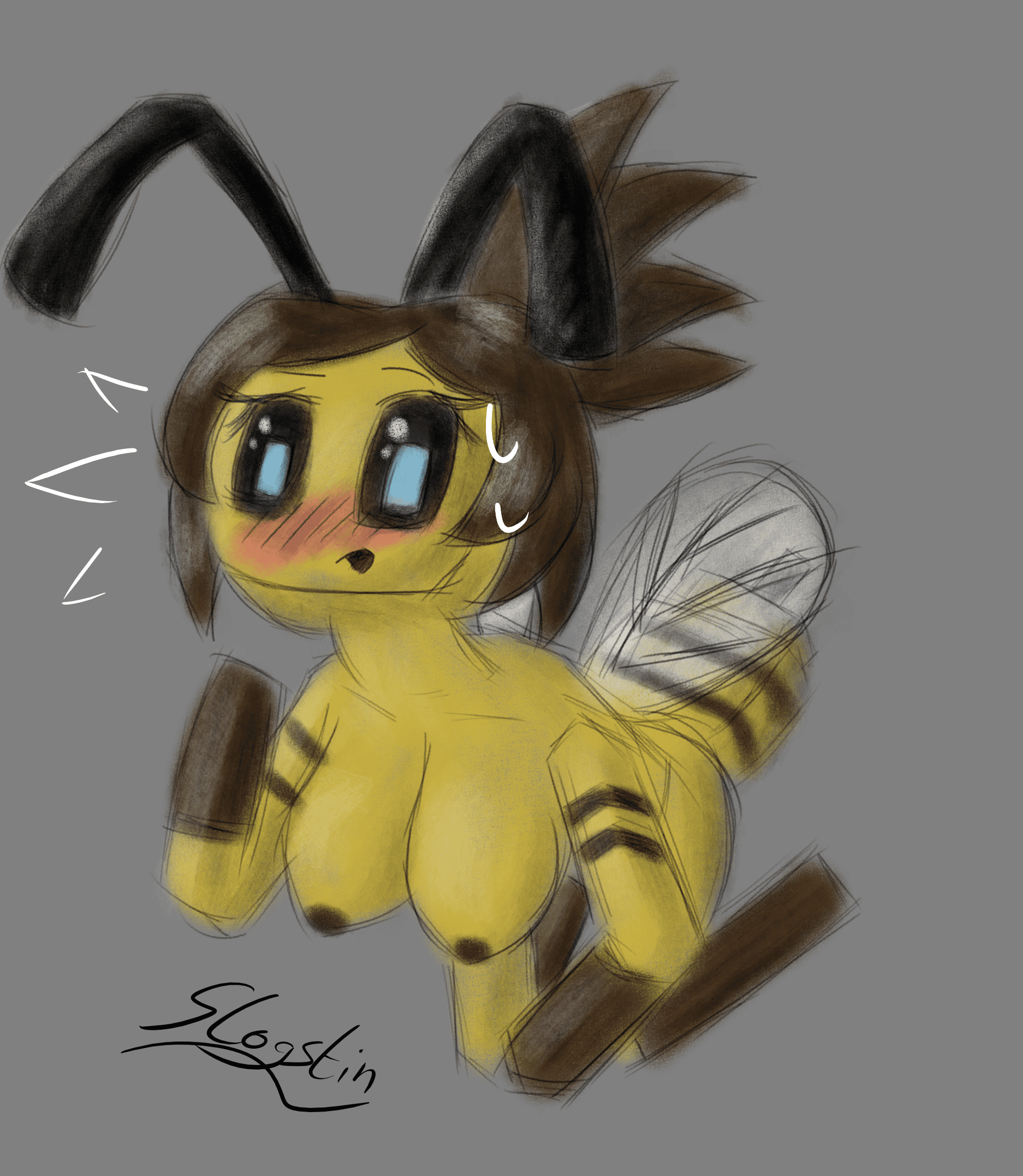 Bee Hot Hentai - breasts out, solo, blue eyes, bee humanoid, insect wings, yellow body file 425c0b29f6e82fbc6b0f0a41a89d83af