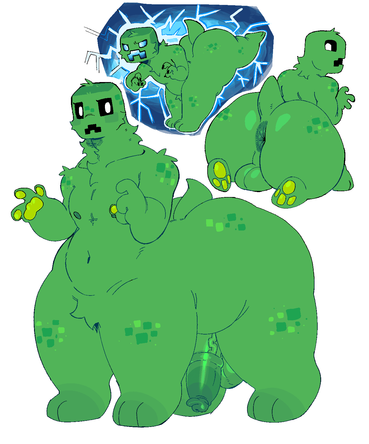 Creeper Rule - black eyes, collarbone, pawpads, sitting, green fur file 45c46edda1c34fc3007898960de5b275cd8f40e1