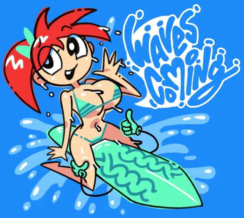 Minus8 Rule - 1girls, teal surfboard, waving at viewer, teal swimwear, surfboard file 59c1a31839f80813801b2f74ee5f018d