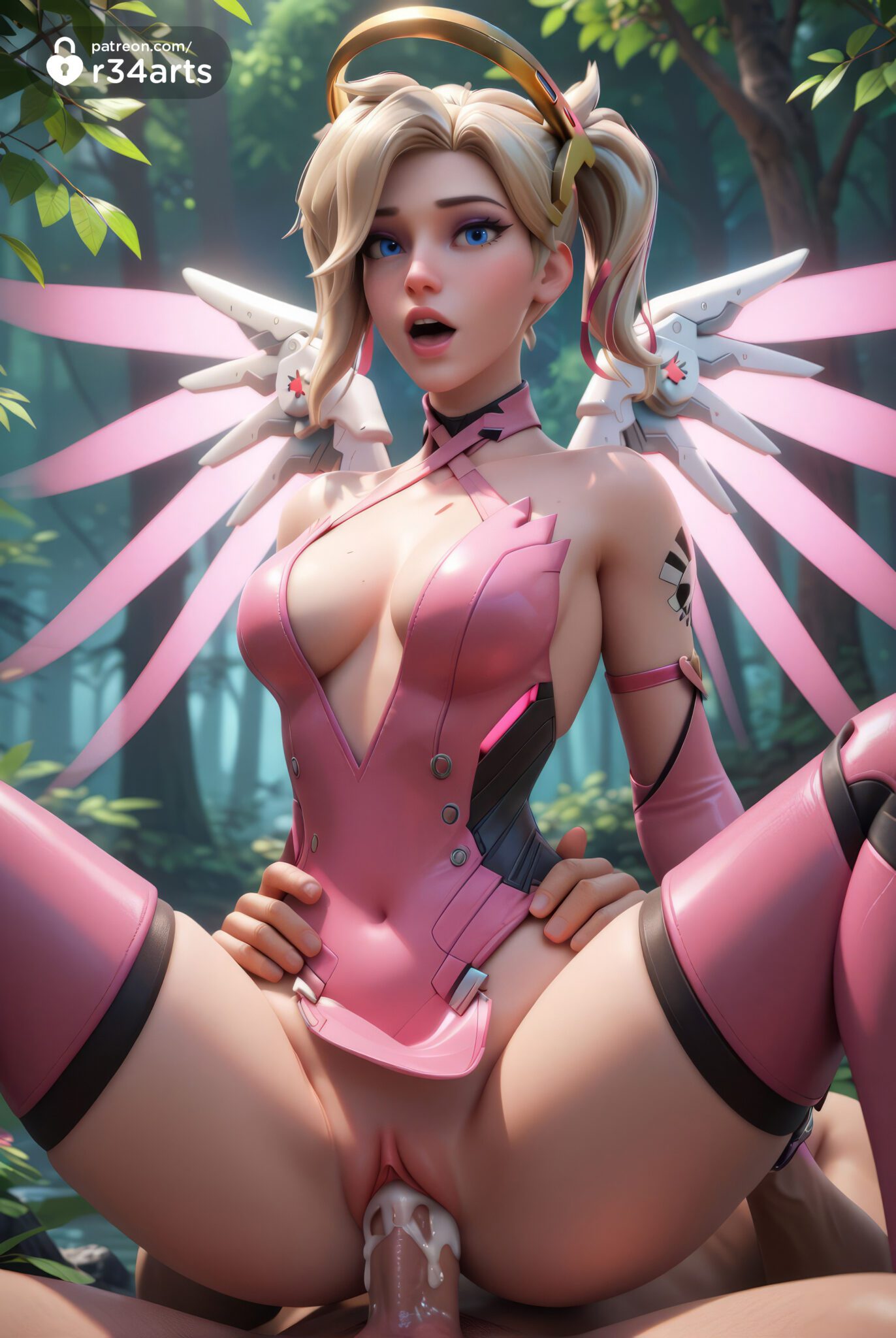 Mercy Hentai - blue eyes, dress, pink gloves, medium breasts, 1girls, testicles file 5cc6c34fb96056af664ea72c64ac8c6f scaled
