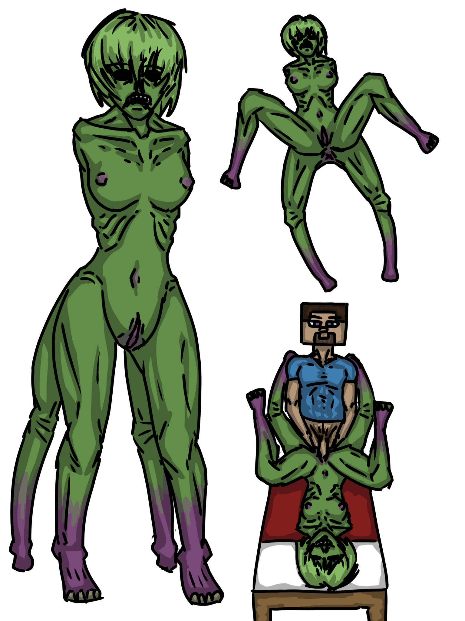 Creeper Porn, Steve Porn - creeper girl, bed, multiple limbs, interspecies, areolae file 6824a8174e1282c48c9dc161b109609f