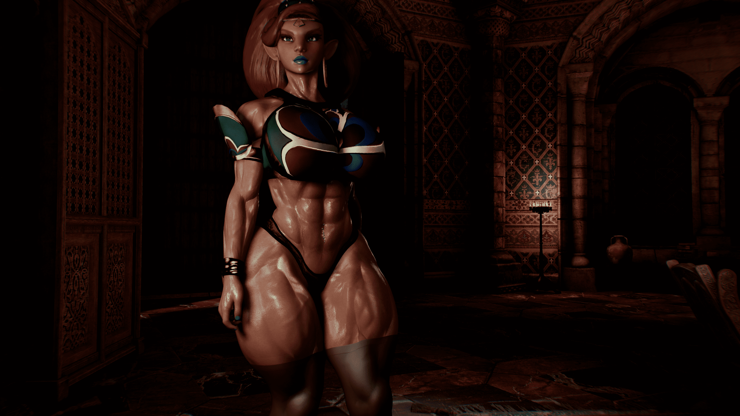 The Legend Of Zelda Hentai - earrings, thunder thighs, thighs, dark skin, 3d render, athletic female, lipstick file 78982735af3b51d229d661856b644ba6
